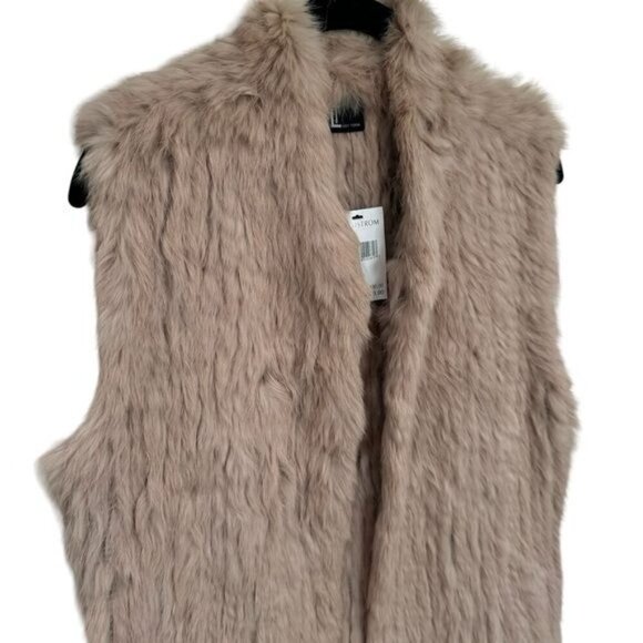 NEW Love Token Genuine Rabbit Fur Color Latte Winter Holiday Cozy Vest Size L - Picture 5 of 12